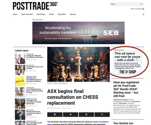 PostTrade 360° single-post right-hand column top, 100% share of voice